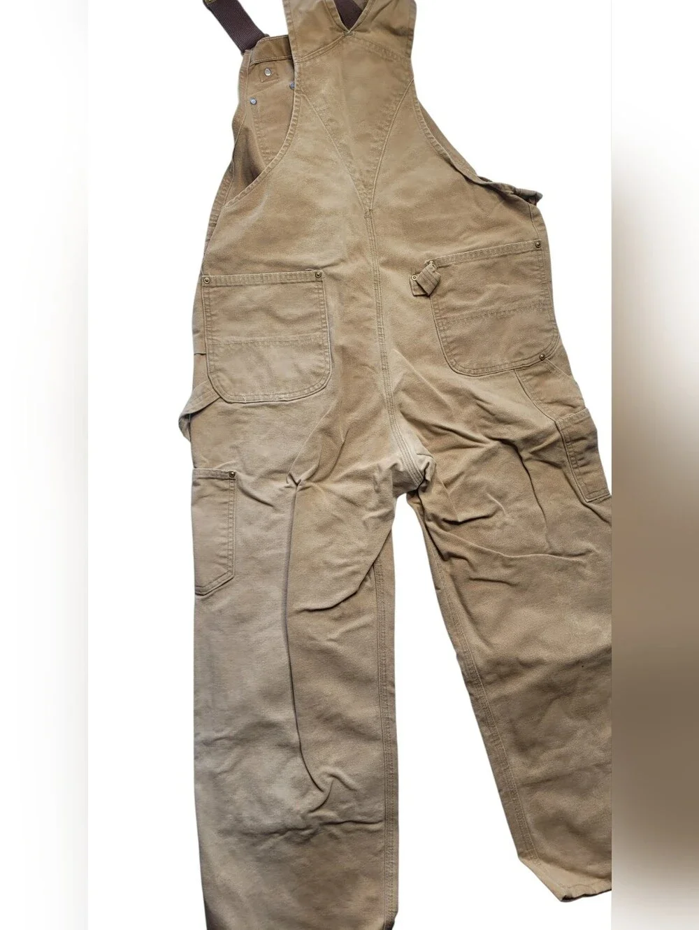 Carhartt Tan Duck Canvas Bib Overalls with Dark Brown Straps 36
